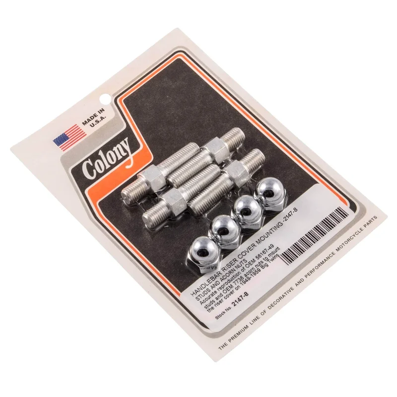 #2147-8 Handlebar Riser Cover Mounting Studs & Chrome Acorns 1949-1959 Harley-Davidson Big Twin – Chrome Plated