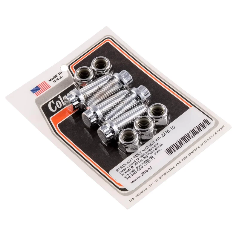 #2276-10 Sprocket 12 Point Bolt and Nut Kit 1973-Up Harley-Davidson Big Twin and XL – Chrome Plated