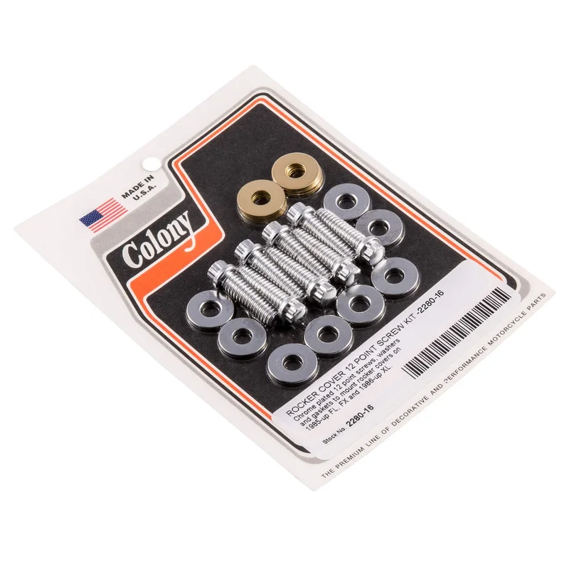 #2280-16 Rocker Cover 12 Point Screw Kit 1985-Up Harley-Davidson FL/FX 1986-Up XL – Chrome Plated