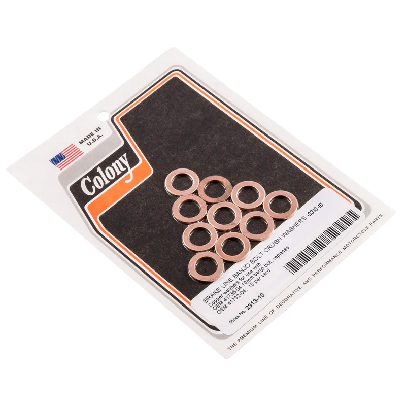 #2313-10 10mm Copper Brake Line Banjo Bolt Crush Washers Harley-Davidson OEM# 41732-04 – 10 pack