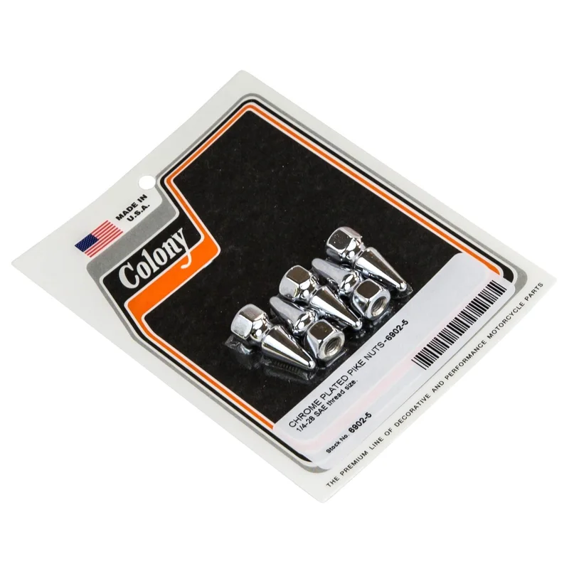 #6902-5 1/4-28 SAE Chrome Plated Pike Nuts – 5 Pack