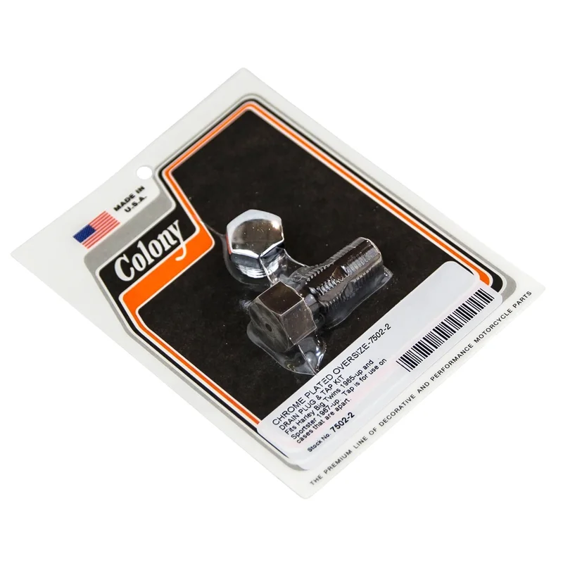 #7502-2 Oversize Drain Plug & Tap Kit 1965-Up Harley-Davidson Big Twins 1967-Up Sportster – Chrome Plated