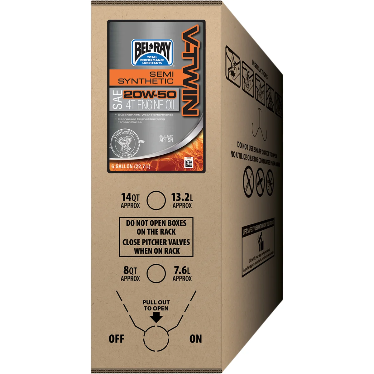 BEL-RAY 3601-0834 301389150033 V-Twin Semi-Synthetic 4-Stroke Engine Oil V-Twin Semi-Synthetic Oil - 20W-50 - 6 U.S. gal. - Bag-In-Box